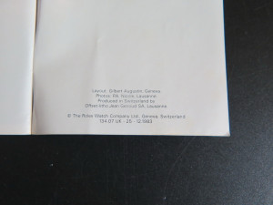 Rolex Model Brochure / Booklet with Price List 1984