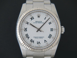 Rolex Oyster Perpetual White Gold Bezel White Diamond Dial 116034