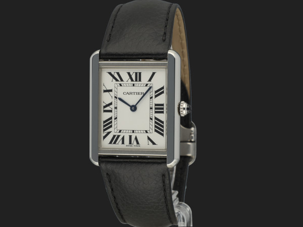 Cartier Tank Solo White Roman Dial Stainless Steel Case Leather Band 28mm  3169