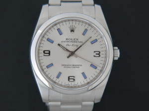 Rolex Air-King 3 6 9 Silver Dial With Purple Index 114200  