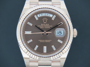 Rolex Day-Date 40 Everose Gold Baguette Chocolate Dial 228235 NEW 