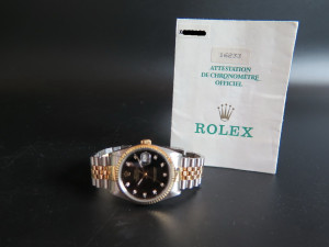 Rolex Datejust Gold/Steel 16233 Black Diamond Dial