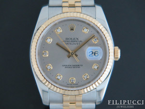 Rolex Datejust Gold/Steel Grey Diamond Dial 116233