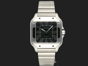 Cartier Santos Medium Steel Green Roman Dial WSSA0061 NEW