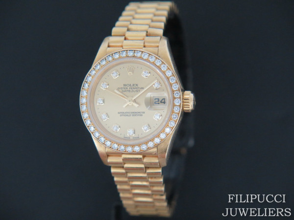 Rolex -  Datejust Yellow Gold Diamond bezel & Champagne Diamond Dial 69138