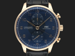 IWC Portugieser Chronograph Rose Gold Blue Dial IW371614 NEW