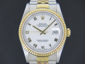 Rolex Datejust Gold/Steel White Roman Dial 16233