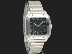 Cartier Santos Medium Steel Green Roman Dial NEW WSSA0061