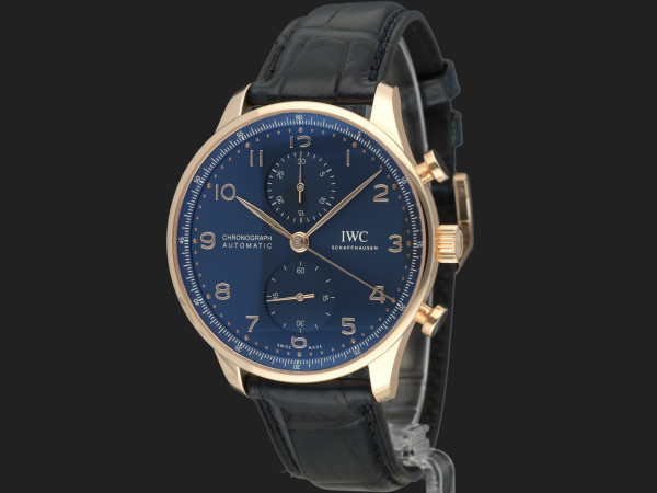 IWC - Portugieser Chronograph Rose Gold Blue Dial IW371614 NEW