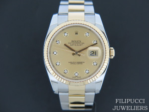 Rolex Datejust Gold/Steel Champagne Diamond Dial 116233