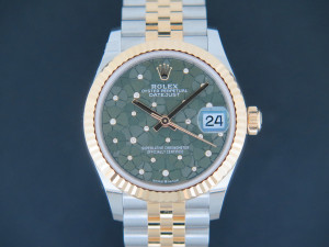 Rolex Datejust 31 Gold/Steel Green Floral Diamond Dial 278273 NEW