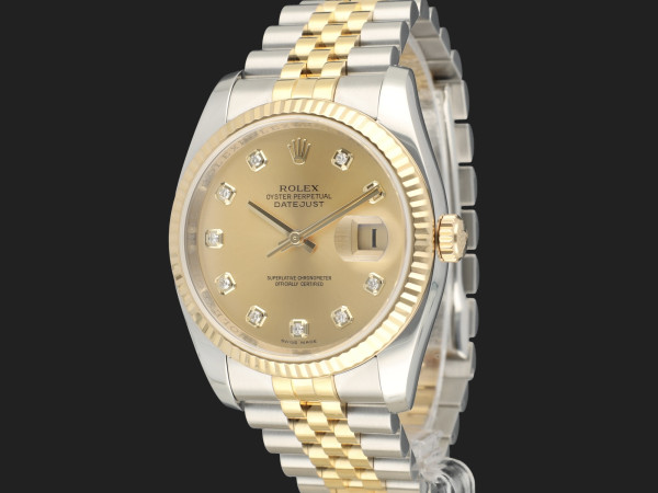 Rolex - Datejust 36 Gold/Steel Champagne Diamond Dial 116233 