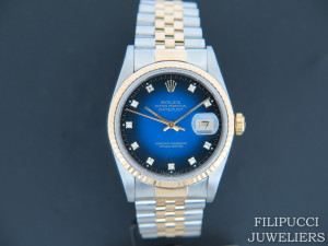Rolex Datejust Gold/Steel 16233 Blue Vignette Diamond Dial   