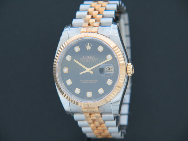 Rolex - Datejust Gold/Steel Black Diamond Dial 116233 NOS IN STICKERS