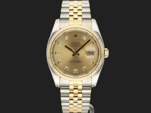 Rolex Datejust 36 Gold/Steel Champagne Diamond Dial 116233