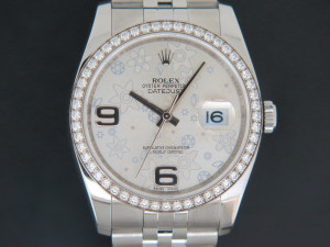 Rolex Datejust Silver Floral Dial and Diamond Bezel 116244