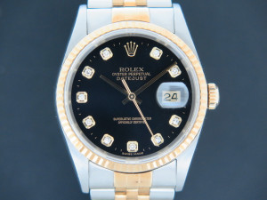 Rolex Datejust Gold/Steel Black Diamond Dial 16233
