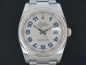 Rolex Datejust Silver Decorated Arab/Blue Dial 116234 