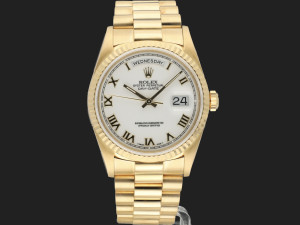 Rolex Day-Date 36 Yellow Gold White Porcelain Dial 18238