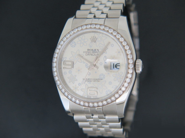 Rolex - Datejust Silver Floral Dial and Diamond Bezel 116244
