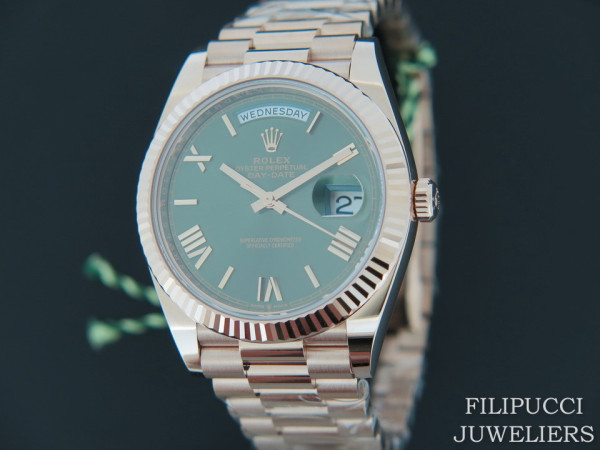 Rolex - Day-Date Everose Green Roman Dial 228235 NEW  