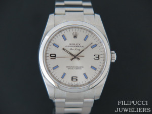 Rolex Air-King 3 6 9 Silver Dial With Purple Index 114200  