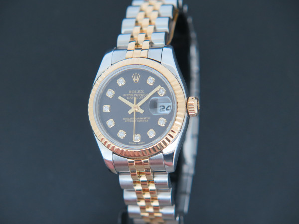 Rolex - Lady-Datejust Gold/Steel Black Diamond Dial 179173