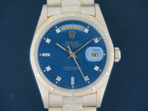 Rolex Day-Date Yellow Gold Bark Finish Blue Diamond Dial 18248