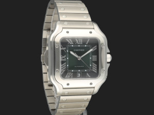 Cartier Santos Large Date Steel Green Roman Dial NEW WSSA0062