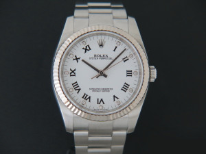 Rolex Oyster Perpetual White Gold Bezel White Diamond Dial 116034