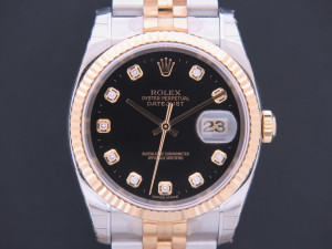 Rolex Datejust Gold/Steel Black Diamond Dial 116233 NOS IN STICKERS