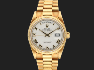 Rolex Day-Date Yellow Gold White Porcelain Dial 18238