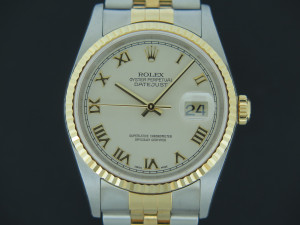 Rolex Datejust Gold/Steel Ivory Pyramid Dial 16233 NOS FULL STICKERS