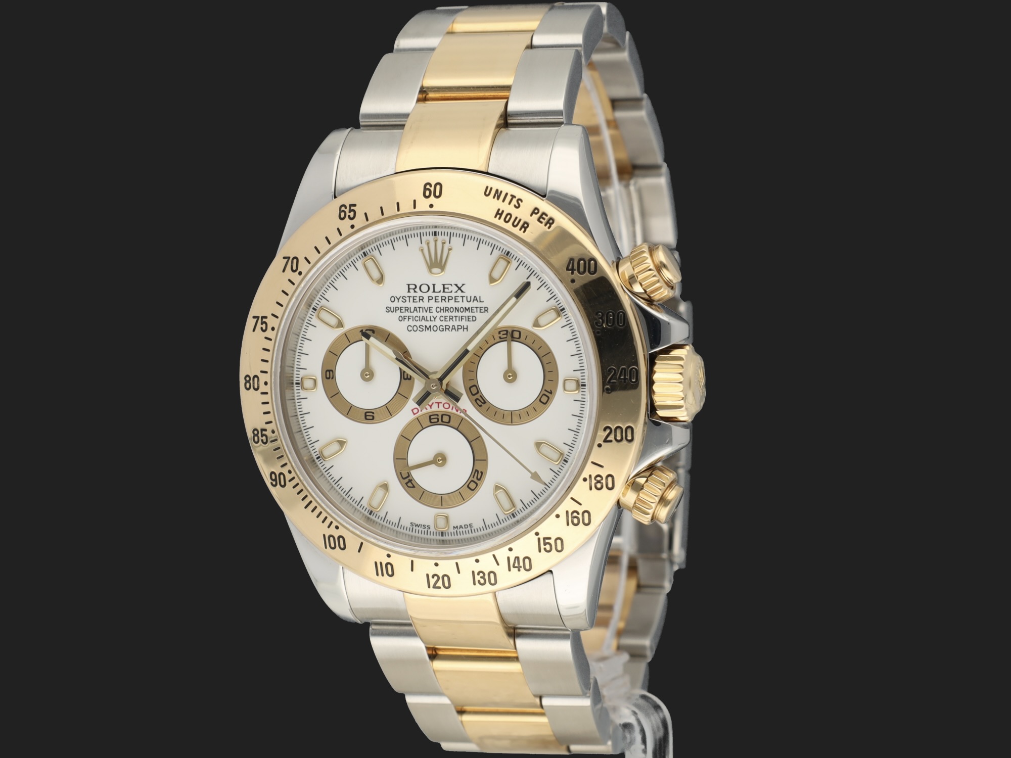 Rolex Daytona Gold Steel White Dial 116523 Uhren Filipucci Juwelers