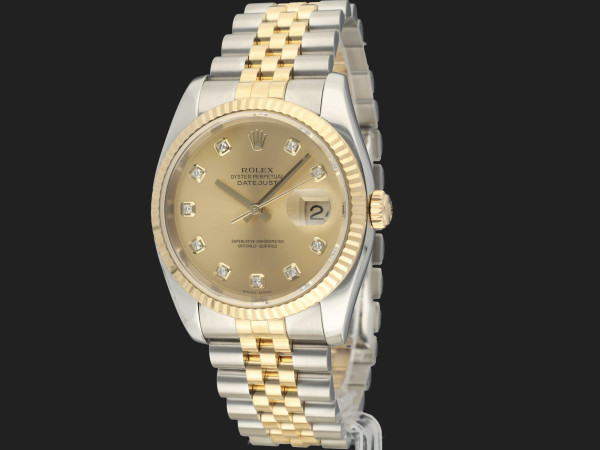 Rolex - Datejust 36 Gold/Steel Champagne Diamond Dial 116233