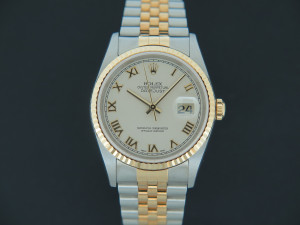 Rolex Datejust Gold/Steel Ivory Pyramid Dial 16233 NOS FULL STICKERS