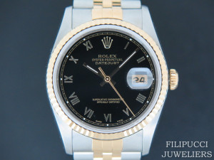 Rolex Datejust Gold/Steel Black Roman Dial 16233