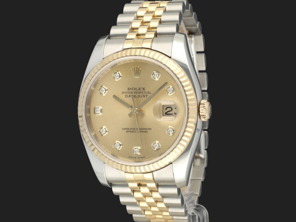 Rolex - Datejust 36 Gold/Steel Champagne Diamond Dial 116233