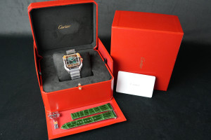 Cartier Santos Large Date Steel Green Roman Dial WSSA0062 NEW