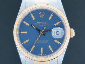Rolex Date Gold/Steel Blue Dial 15223 