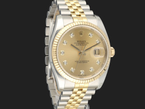 Rolex Datejust 36 Gold/Steel Champagne Diamond Dial 116233 