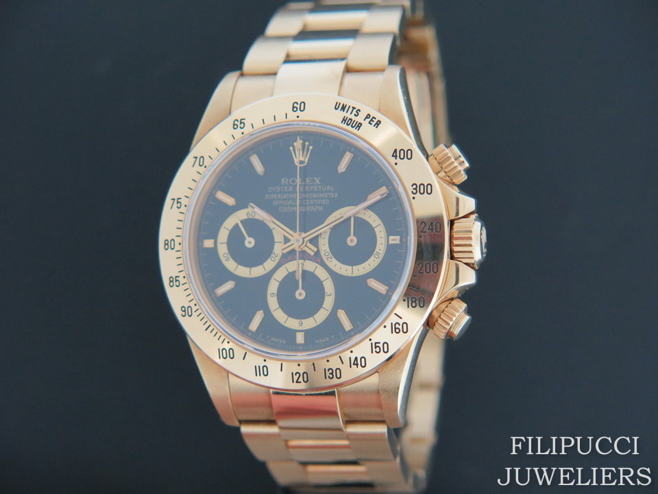 Paleis Steen Puno Rolex - Daytona Yellow Gold Black Dial 16528 Inverted Six - Horloges |  Filipucci Juweliers Maastricht