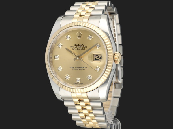 Rolex - Datejust 36 Gold/Steel Champagne Diamond Dial 116233