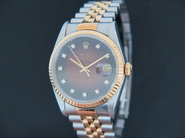 Rolex - Datejust Gold/Steel 16233 Red Vignette Diamond Dial   