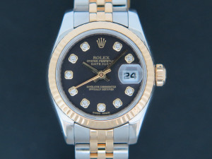 Rolex Lady-Datejust Gold/Steel Black Diamond Dial 179173