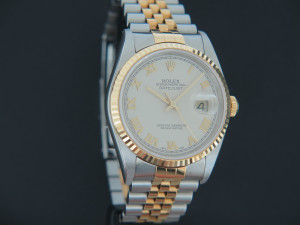 Rolex Datejust Gold/Steel Ivory Pyramid Dial 16233 NOS FULL STICKERS
