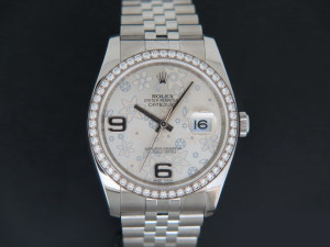 Rolex Datejust Silver Floral Dial and Diamond Bezel 116244