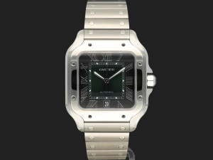 Cartier Santos Large Date Steel Green Roman Dial NEW WSSA0062