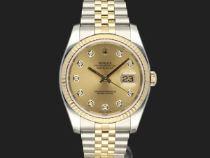 Rolex Datejust 36 Gold/Steel Champagne Diamond Dial 116233