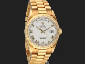 Rolex Day-Date 36 Yellow Gold White Porcelain Dial 18238